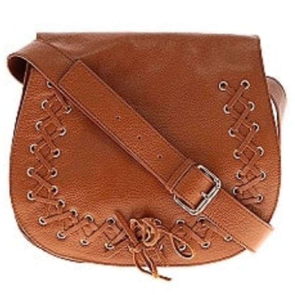 Violetta Pebbled Leather Crossbody Saddle Bag in Royal Tan